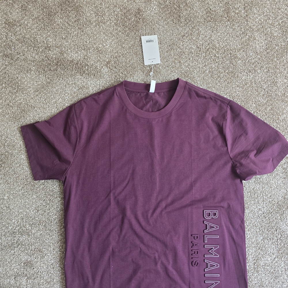 Balmain Paris Men's Short Sleeve Crew Neck T-Shirt - Plum